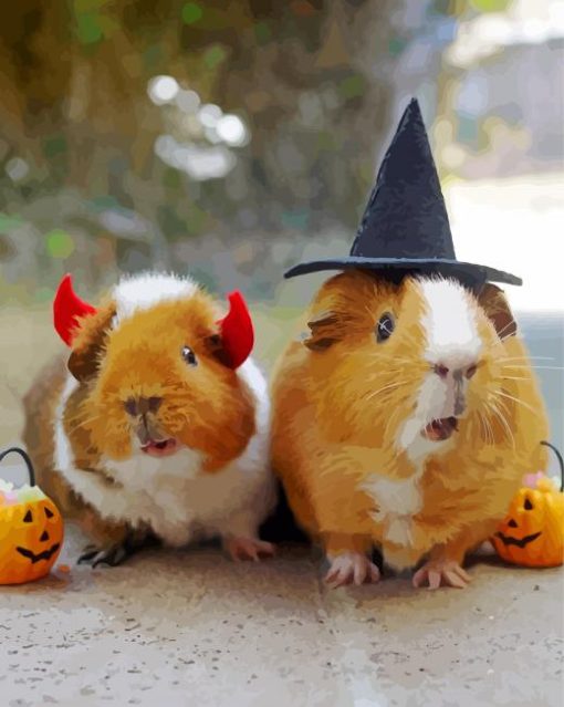 Cute Little Hamsters Dressed for Halloween paint by numbers