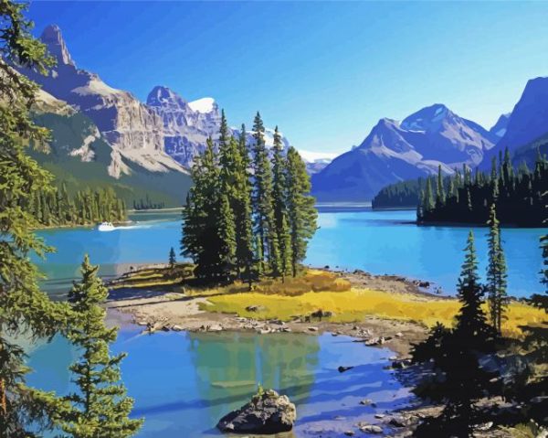 Maligne Lake Jasper Park Landscape paint by numbers