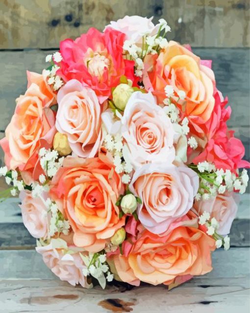 Peachy Coral Flowers paint by numbers