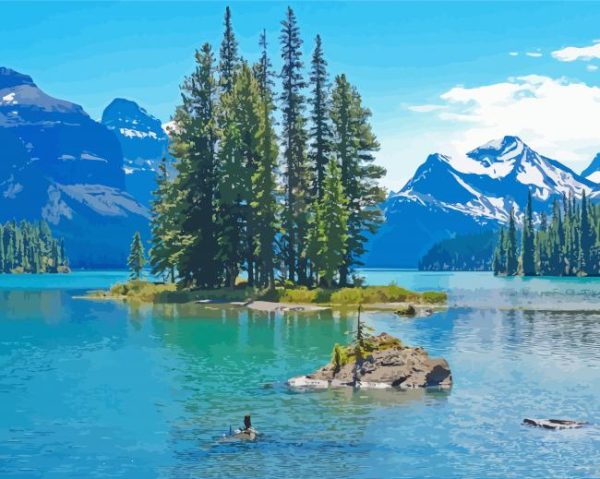Snowy Mountain Maligne Lake paint by numbers