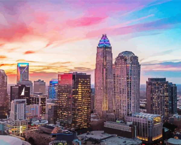 Sunset at Charlotte NC paint by numbers