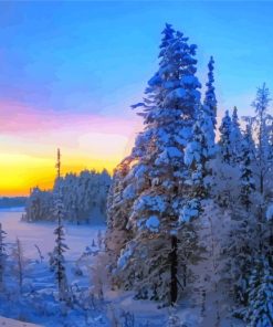 Sunset Over The Snowy Forest paint by numbers