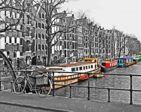 Amsterdam Colorful Barges paint by number