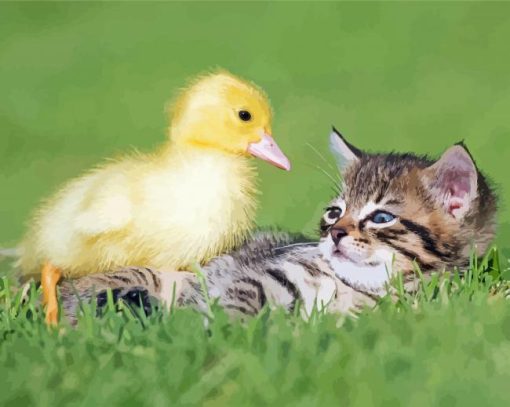 Baby Duck And Cat paint by number