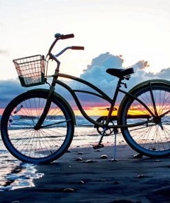 Bicycle On Beach At Sunset paint by number