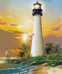 Lighthouse And Sailboat paint by number