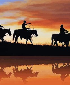 Cowboys And Indians Silhouette paint by number