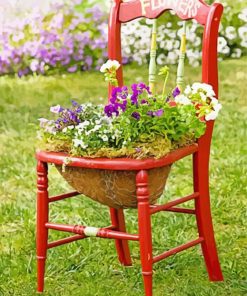 Flowers In Red Chair paint by number