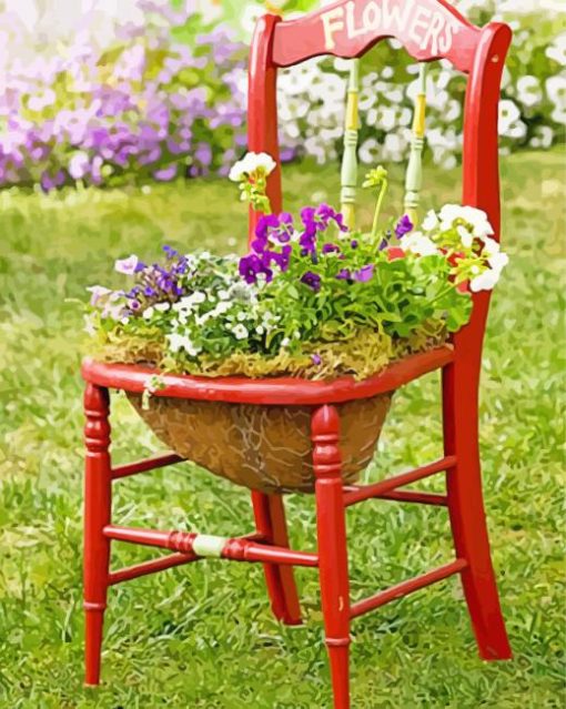 Flowers In Red Chair paint by number