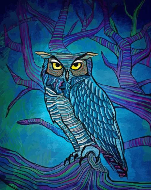 Mystic Blue Owl Art paint by number