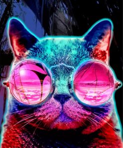 Neon Cat With Glasses paint by number