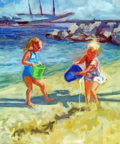 Ocean And Two Little Girls paint by number