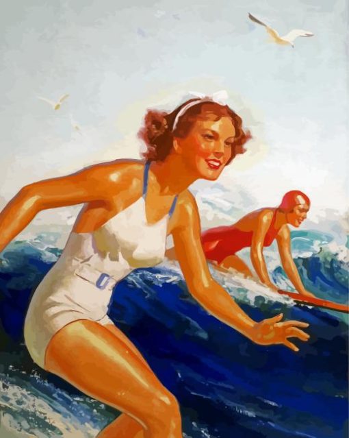 Retro Girl Surfing paint by number