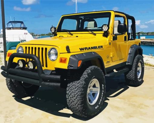 Aesthetic Yellow Jeep Wrangler paint by number