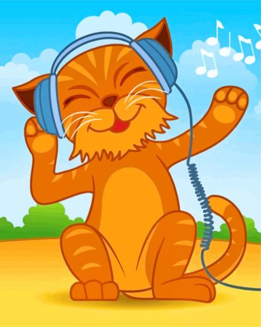 Cartoon Cat With Headphones paint by number