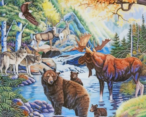 Moose Bear Deer And Animals paint by number