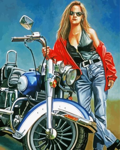 Retro Woman And Motorcycle paint by number