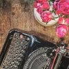 Vintage Typewriter With Pink Flowers paint by number