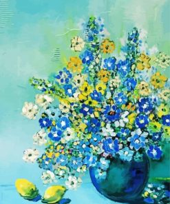 Blue Yellow Flowers Vase And Lemons paint by number