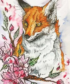 Foxes And Sakura Art paint by number