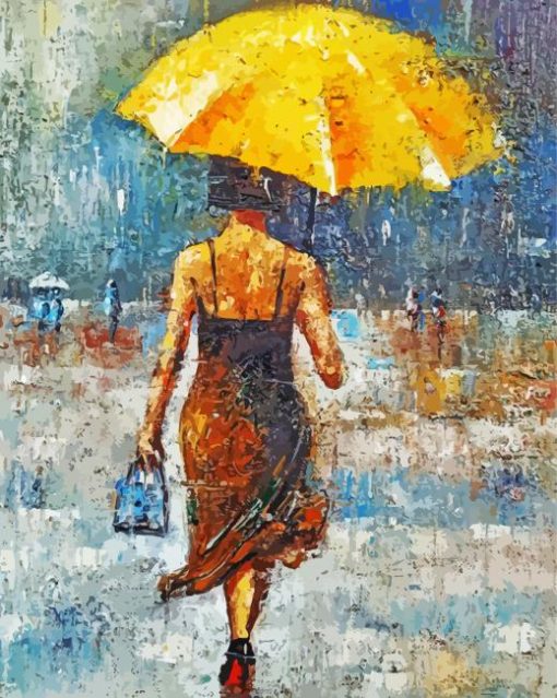 Lady With Yellow Umbrella Abstract Art paint by number