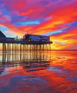 Sunset In Old Orchard Beach Pier paint by number