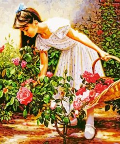 Girl And Roses Basket paint by number