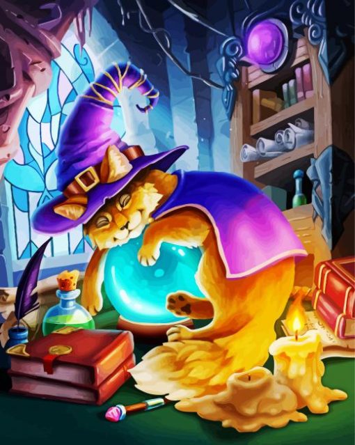 Sleepy Wizard Cat paint by number