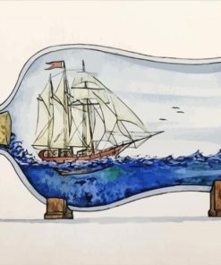 Ship In Bottle Of Water Art paint by number