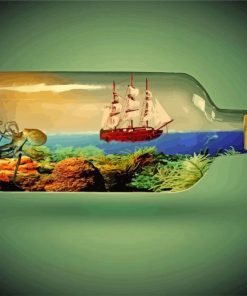 Ship In Bottle Of Water paint by number