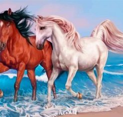 Couple Horses On Beach Paint by Numbers