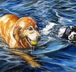 Dogs Swimming Art Paint by Numbers