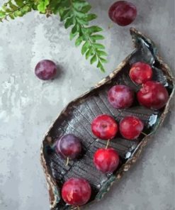 Grey Background With Plums On Plate Paint by Numbers