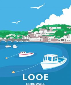 Looe Harbour Cornwall Poster paint by numbers