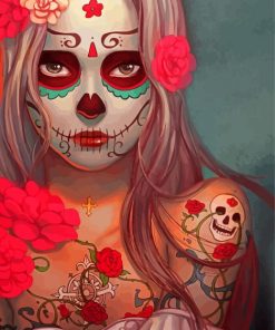 Sugar Skull Tattooed Woman paint by numbers